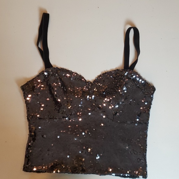 Free People Tops - Free people sequin crop bustier velvet strap small Free People Tops - Free people sequin crop bustier velvet strap small